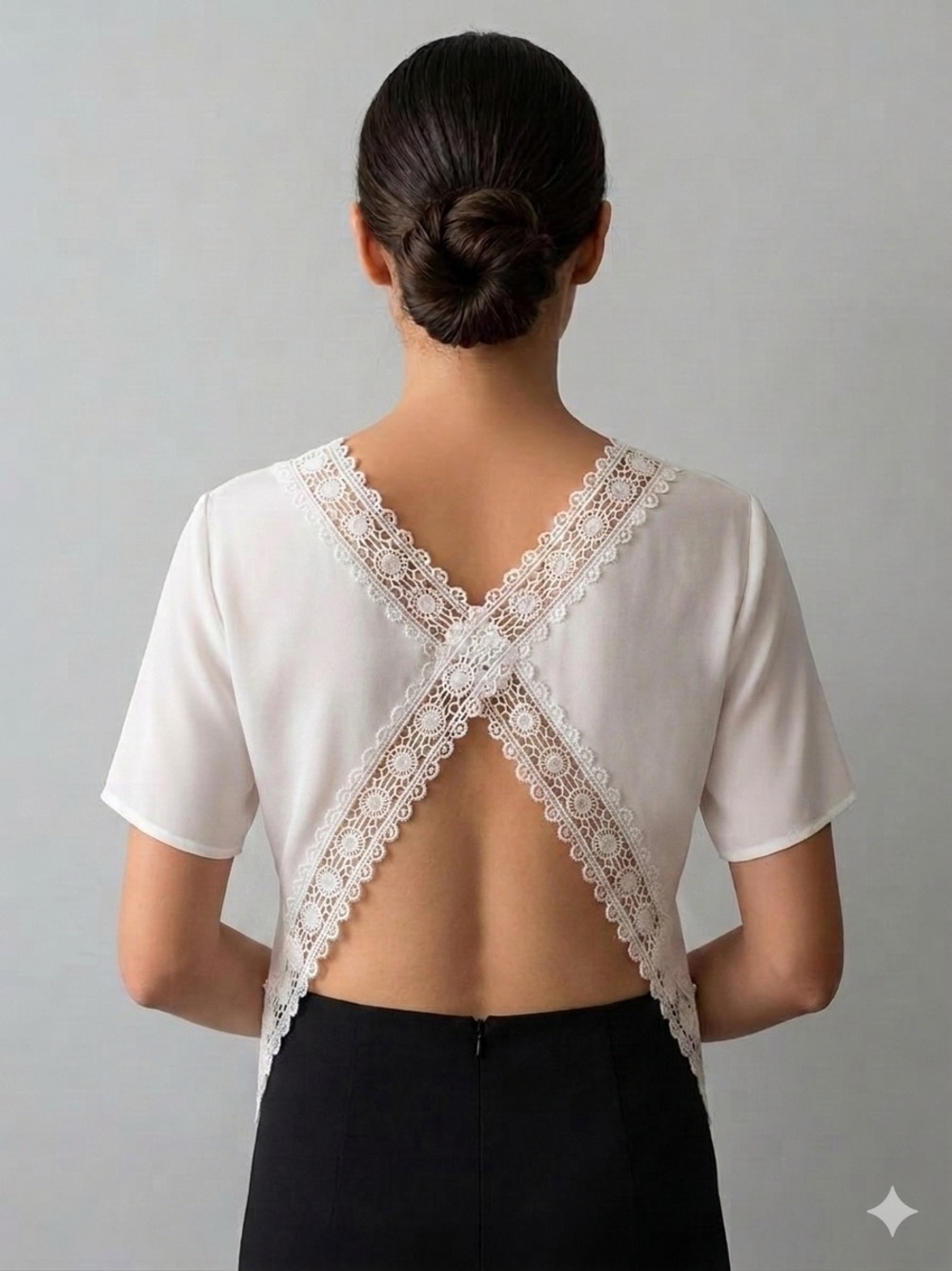 SHEIN Lace Open Back White Top